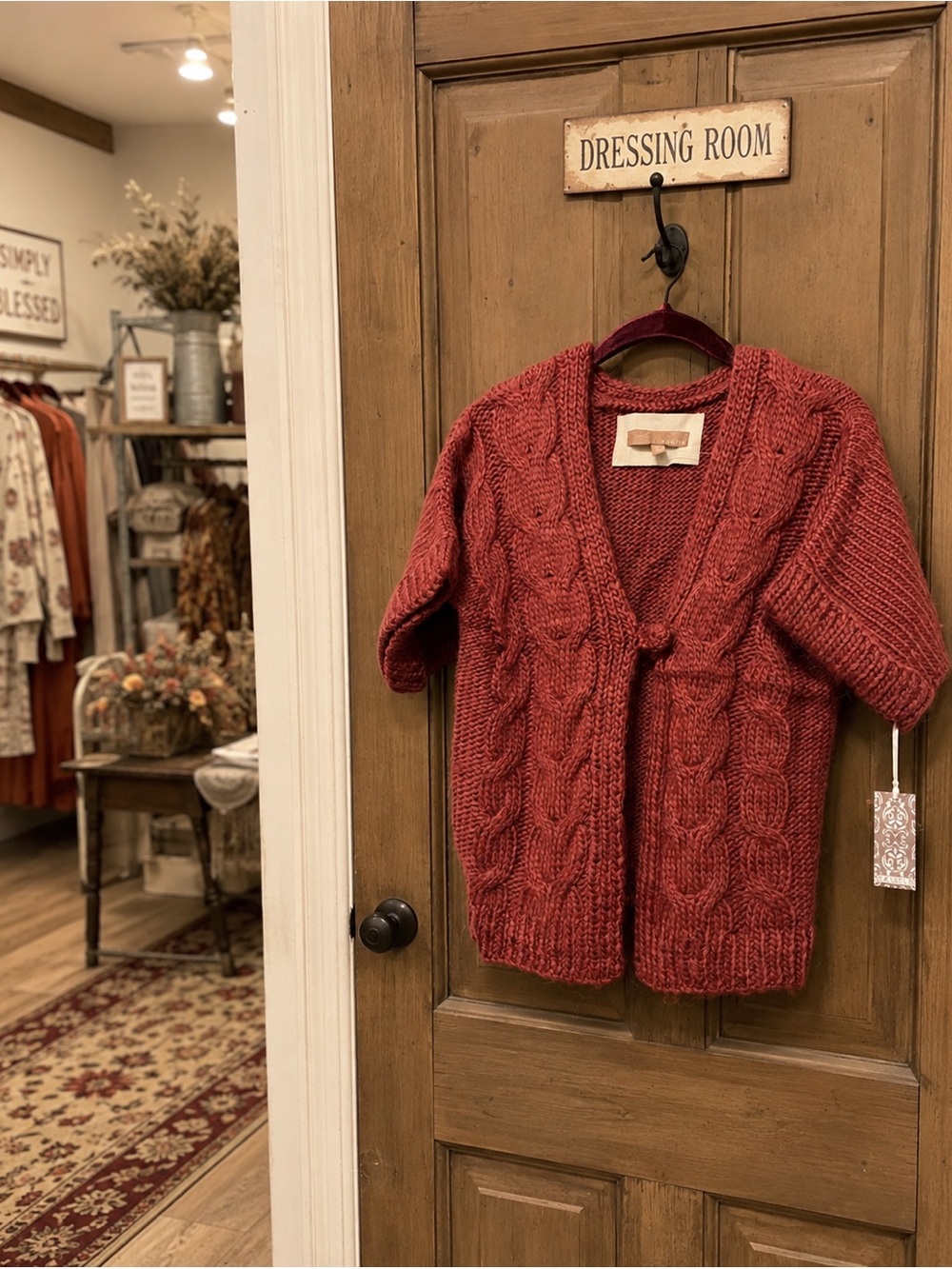Kaisely Chunky Cable Knit Open Cardigan - Rust Red